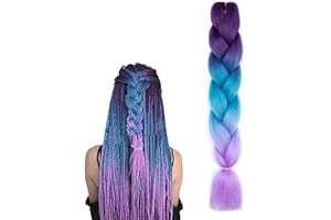 prinfantasy Hair Extensions for Braiding Ombre Braiding Hair Extensions High Temperature Synthetic Pre Stretched Braiding Hair for Braids Blue Purple Mix Braided,GBBZ115