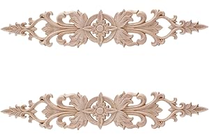 NAKUPENDA 2 Stücke Holz Geschnitzt Ornament Unlackierte Holzapplikationen Holz Skulptur Applique Onlay Holzschnitzerei Applikation für Möbel Dekoration Schrank Fenster Tür Bett Dekor (Stil 2)