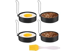 ETAOLINE Egg Rings Non Stick for Frying for Fried Eggs, Pancakes, Mcmuffin, Omelettes, Crumpets, 4 Pack Fried Egg Rings with One Silicone Brush