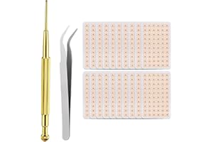 YOFDAL 1200 Piezas Almohadillas Desechables,para Acupresión de Orejas,Incluye 1 sonda de cobre y 1 par de pinzas - papel rosa, con Semillas de Masaje Se utiliza para la acupresión.