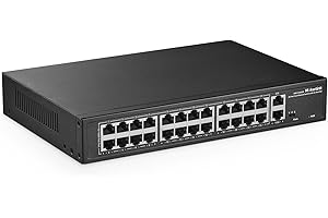 mokerlink Switch Poe 24-portowy, 2-portowy Gigabit nadrzędny, 300 W IEEE802.3af/at, VLAN i rozszerzenie, przełącznik Ethernet Plug And Play Nieobsługiwany na metalowym stojaku