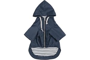 MOREZI Dog raincoats waterproof dog coats with legs for small medium breeds zip closure storage pocket harness hole - Navy - M