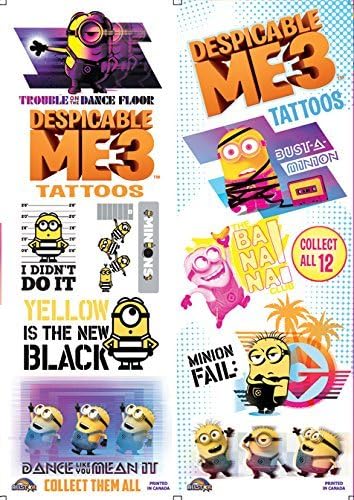 10 Sheets of Despicable Me 3 Tattoo's, 4 Inch x 3 inch In Size. Ideal for Party Bag Fillers / Fillings / Favours and Pinata Prizes.