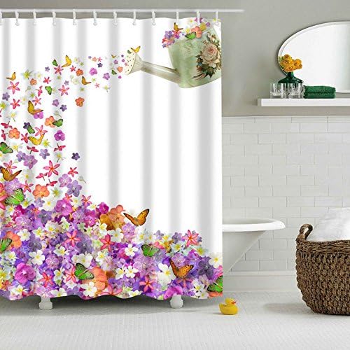 Shower Curtain ,KALLOE Mildew Resistant Fabric Waterproof / Antibacterial Bath Curtains with Hooks, 70x70 inch(180x180cm) - Flower Road
