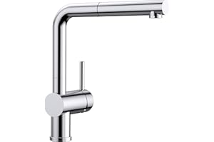 BLANCO LINUS-S | Küchenarmatur in chrom | Hochdruck | Mit herausziehbarem Schlauch | Rückflussverhinderer | Keramik Kartusche | Gesicherte Wasserqualität & wassersparend | [11x26,6x28,7 cm]