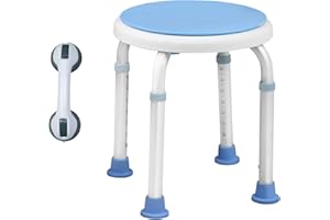 UISEBRT 360° Drehbarer Duschhocker Höhenverstellbar Duschstuhl Badehocker Duschhilfe Badhocker Anti-Rutsch mit Saugnapf Haltegriff Badewannengriff (Stuhl+Haltegriff)