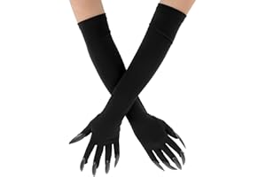 Telooco Guantes Largos de Halloween Negro Guantes de Mascarada para Mujer Fiesta de Disfraces Guantes de Dedo Hasta el Codo Guantes de Garra de Halloween Guantes Garras de Gato para Mujer