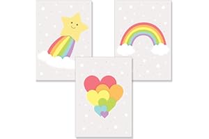 PREMYO Quadri per Camera Bambini - Set Poster Arcobaleno Stella Cuore - Stampe Parete Decorazione Cameretta Neonato A4