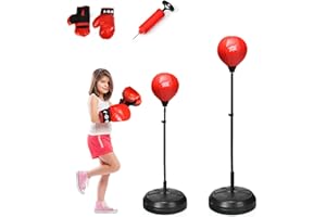 KOMFOTTEU Punchingball con Altura Regurable 120-154 cm, Pelota de Boxeo de Pie con Guantes y Bomba, Saco con Base Rellenable, Juego para Niños y Adultos