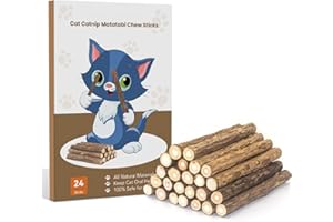 Aucenix Catnip Chew Sticks for kitten, Natural Matatabi Silvervine Cat Toy for Cat Teeth Cleaning, Silvervine for Cats Toys with Catnip, Cat Dental Sticks kitten Toys for Indoor Cats (Brown-24pcs)
