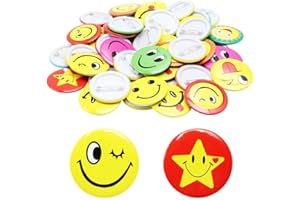 Keboyoe 40 Stück Smile Face Anstecker Metall Smile Pins Smile Badge Smile Pin für Auszeichnungen Studenten Dekoration der Kostüme,45mm(Zufällige Stile)