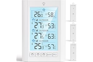LIORQUE Funk Wetterstation mit 3 Außensensoren Digitales Thermometer Hygrometer Innen Funkwetterstation mit 100 m Reichweitensensor Thermo-Hygrometer für Gewächshaus Weinkeller