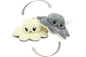 KUNSTIFY Portachiavi a forma di polpo di peluche per ragazze, donne, bambini per esprimere umore, regalo per fidanzata (grigio bianco)