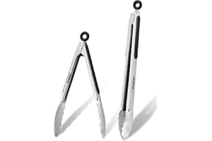 Anaeat Premium Edelstahl Küchenzange 2er Set – Robuste Spiralfeder 23 cm und 30 cm Feststellzange mit rutschfestem Silikongriff zum Kochen, Backen, Grillen, BBQ – Hitzebeständig bis 480°F