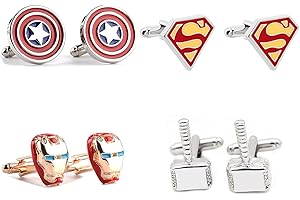 JINTONG 4Pairs Superheros Cufflinks Iron Man Thor Flash Batman Tie Clips for Men Party Shirt Cufflink