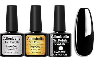 Allenbelle (Base Top Coat+one colore) Smalto Semipermanente Nail Polish UV LED Gel Unghie Base Coat&Top Coat (Kit di 3 pcs 7.3ML/pc) (1348)