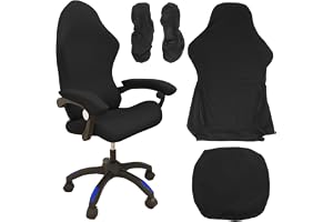 WIYETY Gamingstolsöverdrag svart set i 4 delar, tvättbart gamingstolskydd med armstöd och stolstöd och sätesöverdrag, kontorsstolöverdrag, för gaming-stol datorstol snurrstol