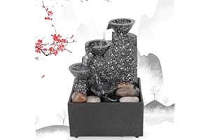 01 02 015 Meditation Fountain with 3 Tiered LED Waterfall,Desktop USB Water Fountain Ornament Crafts for Indoor Home Office Table Decoration Relaxation Indoor Tabletop Fountain