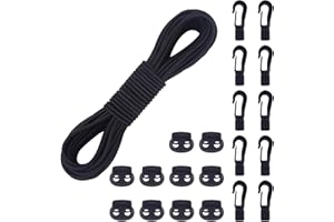 AWBEOT Corda Elastica 5mm x 20m, Tenditore Elastico Nero, Elastico in Gomma, Corde Elastiche con 10 Fermacorda a Molla, 10 Gancio in Plastica, per Teloni, Tende, Trasporto, Lacci, Zaino