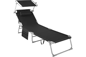 TecTake® Sdraio Chloé, Pieghevole, 4 Posizioni, Cuscino Poggiatesta, Idrorepellente, da Giardino, Lettino Prendisole, Arredo Giardino, Terrazzo, Sdraia da Balcone, Piscina e Spiaggia - Nero