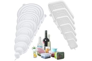 RYHX 14 tapas elásticas redondas y cuadradas de silicona, sin BPA, diferentes tamaños, tapas para cuencos, reutilizables, mantienen los alimentos frescos (14 piezas)