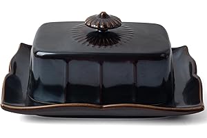 DORMERCY Beurrier avec couvercle pour comptoir, grand récipient à beurre en céramique, porte-beurre de 7,5 pouces avec poignée, noir