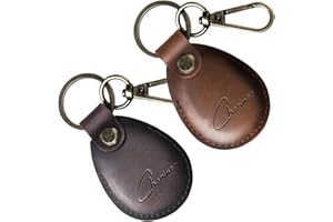 CHARINOR Funda para Apple AirTag colgante, llavero Airtags de piel auténtica, funda oculta para Air Tag [2 paquetes de color marrón oscuro + café 2.0]