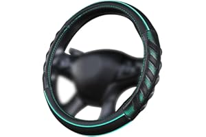 Flying Banner Car Steering Wheel Cover Synthetic Leather Massage Universal 15 inch/38CM Breathable Anti-slip Protector for Auto/Truck/SUV/Van - Black Mint Green