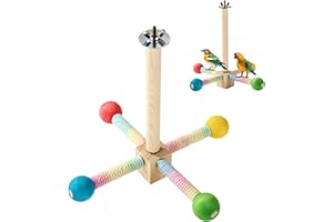 LYREH Żerdź dla Ptaków, Kolorowe Drewniane Żerdzie dla Papug do Klatki Obracające się Interaktywne Zabawki dla Papug Akcesoria do Klatek dla Papug