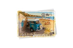 Nostalgic-Art 10172 Volkswagen Bulli-Ready for The Summer, tarjeta de metal, multicolor, 10 x 14 cm