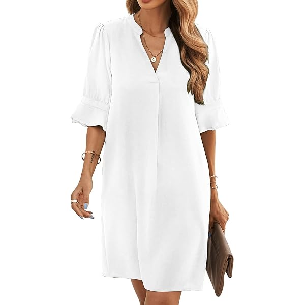 IDEALSANXUN Women's Linen Spring Summer Short Sleeve V Neck A Line...
