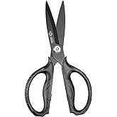 MITSUMOTO SAKARI Black Heavy Duty Japanese Kitchen Scissors | Professional Kitchen Scissors with Silver Titanium Coating, 12