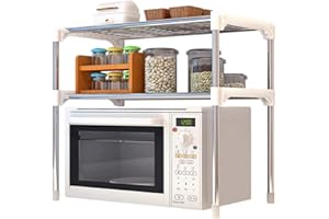 SITAKE Mikrowellen-Ofenständer, 2-stöckig, multifunktional, Mikrowellen-Organizer, Arbeitsplatte, Edelstahl, feinmaschig, silberfarbenes Küchenregal