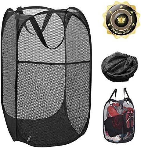 Pop-Up Laundry Hamper Laundry Bag with Side Pocket Mesh Clothes Basket Handles Home Organize and Storage Sorter (Black)