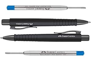 ‎FABER-CASTELL Faber-Castell 241190 Kugelschreiber, POLY BALL XB, schwarz (All Black Doppelpack + 2 Minen Blau)