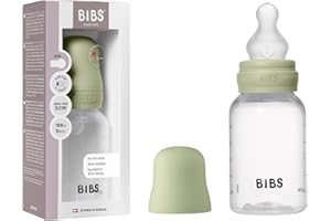 Biberon Baby BIBS 150 ml - Tettarella in silicone - Anti-coliche, senza BPA, tettarella tonda, flusso lento, leggero e facile da pulire, per neonati 0+ anni - Sage