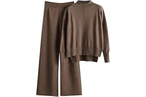 XTBFOOJ Completi da Donna In 2 Pezzi Lavorati a Maglia Top A Maniche Lunghe con Spacco con Bottoni a Metà Autunno Larghi Lavorati a Maglia per Il Tempo Libero Polsino Elastico Set con Pantaloni