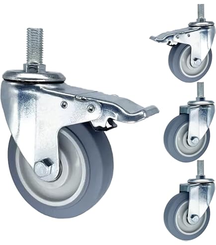 Wielen met schroefdraad M14 / M16 / M20 stuurwiel voor zware lasten 3/4 / 5 inch wielen voor meubels, reserve rubberen wielen, 2 met remmen, 2 zonder remmen, voor etenswagens