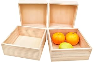 Anktily Confezione da 4 scatole portaoggetti in legno grezzo, 15 x 15 x 6 cm, piccole scatole quadrate in legno naturale, per la decorazione della casa