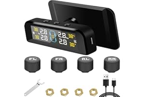 LbsAMP TPMS Reifendruckkontrollsystem mit 4 Externen Reifendrucksensor 0-6BAR Solarladung und USB-Ladefunktion Reifendruckkontrollsystem Echtzeitüberwachung mit Warnton für Auto Wohnmobil Anhänger