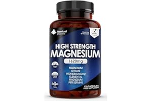 NEW LEAF PRODUCTS Magnesium Citrate Capsules 1620mg - Super Strength and High Absorption Magnesium Supplements - With 500mg Elemental Vegan Magnesium - Not Magnesium Tablets - Muscle & Sleep Support (Two Months Supply)