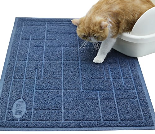 Vivaglory Alfombra Gato, no tóxico Large (90 × 60cm) Alfombra para arenero de Gatos, Suave al Tacto, fácil de Limpiar, Azul Marino, Patrón 2