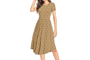 DEARCASE Abito Donna Vestito Abito Estivo Casual A Maniche Lunghe/Maniche Corte con Stampa A Tinta Unita Girocollo con Tasche