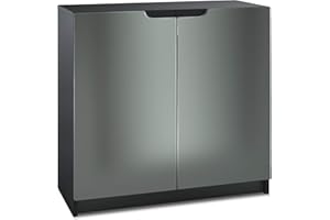 Vladon Cajonera Logan, Cómoda con 2 Puertas, Negro Mate/Grafito Satinado (82 x 78 x 37 cm)