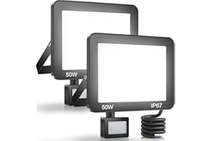 YIQIBRO 50W PIR Security Lights Outdoor Motion Sensor 2 Pack, 5000LM LED Floodlight with PIR, IP67 Waterproof Flood Lights Motion Sensor for Garden, Garage, Patio, Yard