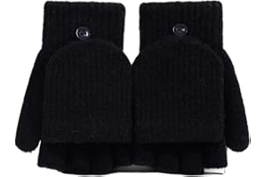 CCOMAGE Kids Convertible Flip Top Winter Gloves Fingerless Flap Cover Gloves Kid Thermal Outdoor Half Finger Glove Baby Winter Knit Warm Mitten Wool Snow Cold Weather Mittens for 5-10Y Girls Boys Cycling