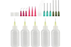 TOMOYUKI 5 Pcs Needle Bottle Applicators, 50ml Needle Tip Applicator Bottles, Precision Needles Tip Glue Bottle, Glue Applicator Bottles with 17 Dispensing Needles & Caps for DIY Craft Oil Acrylic Paint (50ml)