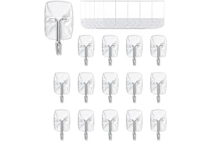JELLYSUB 15 Hooks+30 Strips, Clear, Small Wire Toggle Hook Value Pack, Wall Mount Hanging Hooks with Adhesive Strips, No Tools Required, Damage-Free Organization