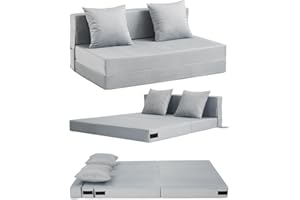 Aptliton 4-in-1 Folding Sofa Bed Double, Fold Out Sofa Couch with Velvet Cover & 2 Cushions, Floor Mattress Lounger for Living Room, Comfy Foldable Sofa Chair Bed, Removable Cover, Washable(135*190CM)