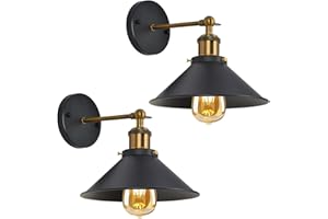 COMELY 2 Pezzi Lampade da Parete Industriale Vintage E27 Applique da Parete Retrò in Stile Edison Regolabile 180° lampada da Muro in Metallo per Cucina Camera da Letto Soggiorno Loft, 22CM (Nero)